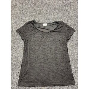 Koi Medical Apparel Womens Black Floral Lace Short Sleeve Blouse Top XL